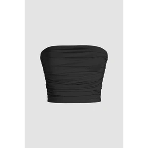 Kadınlar Askısız Drapeli Crop Top Siyah