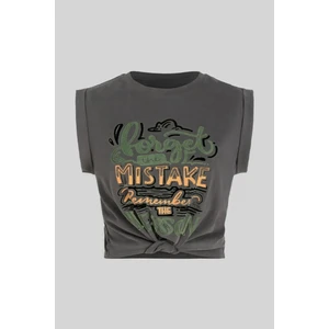 Kadın Baskılı Kısa Tişört Gri