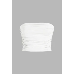 Kadın Askısız Drapeli Crop Top White