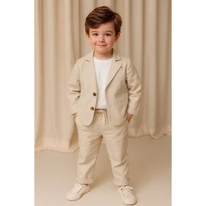 Erkek Çocuk Keten Ceket Pantolon 3'lü Takım