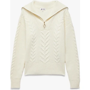 Saç Örgü Dokulu Yarım Fermuarlı Yaka Uzun Kollu Triko Kazak