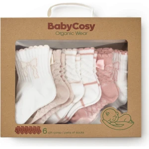BabyCosy Organic Wear CSYC1004 Bebek 6'lı Fiyonklu Çorap %100 Organik Pamuk, Bebek - Yenidoğan - CSYC1004