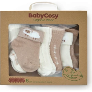 BabyCosy Organic Wear Bebek 6'lı Kuzu Detaylı Çorap %100 Organik Pamuk, Bebek - Yenidoğan - CSYC1005