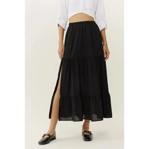 Kadın Yüksek Bel Yırtmaçlı Maxi Etek Black