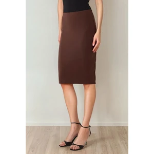 Kadın Yüksek Bel Bodycon Midi Örme Etek Brown
