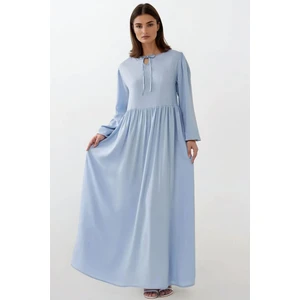 Kadın A-Form Fit ve Bisiklet Yaka Modest Dokulu Elbise Blue