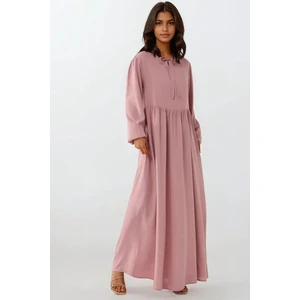 Kadın A-Form Fit ve Bisiklet Yaka Modest Dokulu Elbise Allık Pembe