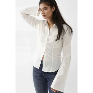 Kadın Dar Kesim Uzun Kollu Gömlek  Natural