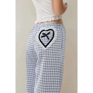 Kadın Arkası Kalp İşleme Detaylı Ekose Desenli Pijama Altı Çok Renkli