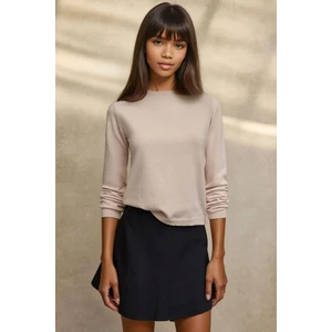 Kadın Viskon Karışımlı Bisiklet Yaka Basic Triko Kazak Bej Doğal