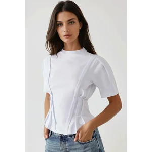 Kadın Fitted Bisiklet Yaka Tişört White
