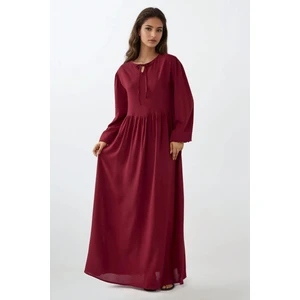 Kadın A-Form Fit ve Bisiklet Yaka Modest Dokulu Elbise Red