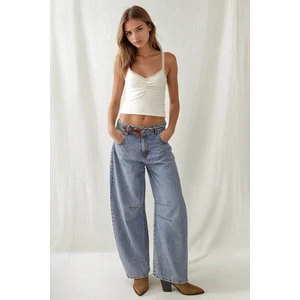 Kadın Orta Bel Barrel Jean Kot