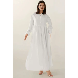 Kadın A-Form Fit ve Bisiklet Yaka Modest Dokulu Elbise White