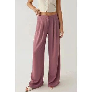 Kadın Plise Wide Leg Palazzo Pantolon Kahverengi