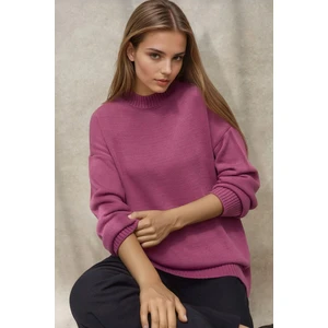 Kadın Kalın Bisiklet Yaka Uzun Kalçayı Kapatan Kazak Tozlu Gül Pembesi