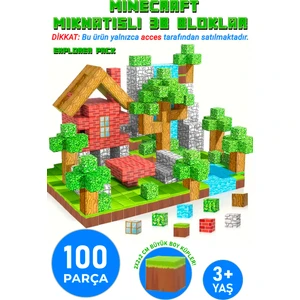 Minecraft Tarzı Manyetik Bloklar - 100 Parça Zeka Geliştirici Blok Oyuncak 3+Yaş Eğitici Oyuncak Seti 100 Parça Minecraft Küpleri Zeka Geliştirici Oyuncak