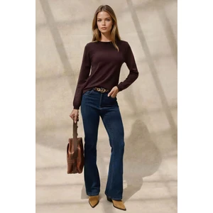 Kadın Viskon Karışımlı Bisiklet Yaka Basic Triko Kazak Kiraz Kırmızısı