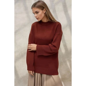 Kadın Kalın Bisiklet Yaka Uzun Kalçayı Kapatan Kazak Kestane Kahvesi