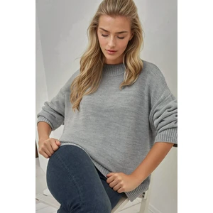 Kadın Kalın Bisiklet Yaka Uzun Kalçayı Kapatan Kazak Gri