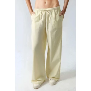 Kadın Beli Lastikli Çizgili Pamuklu Pijama Altı Sarı