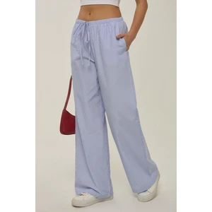 Kadın Beli Lastikli Çizgili Pamuklu Pijama Altı Mavi