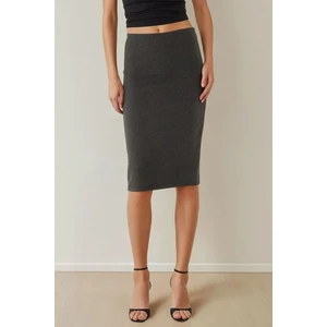 Kadın Yüksek Bel Bodycon Midi Örme Etek Grey