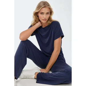 Kadınlar Soft Touch Modal Basic Tişört Busem Collection Lacivert