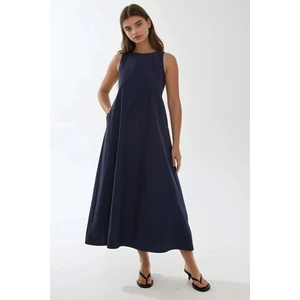 Kadın Mixray Collection Bisiklet yaka, kolsuz A-Form Maxi Elbise Blue