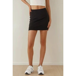 Kadınlar Yüksek Bel Örme Mini Etek Siyah