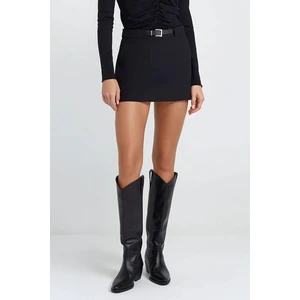 Kadın Mini Düz Şort Etek Black