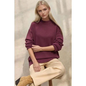 Kadın Kalın Bisiklet Yaka Uzun Kalçayı Kapatan Kazak Leylak Moru