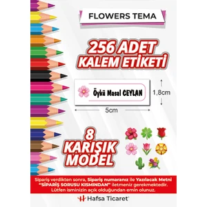 Hafsa Ticaret 256 Adet Kalem Etiketi Flowers Temalı İsimli Kişiye Özel Okul Etiketi