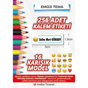Hafsa Ticaret 256 Adet Kalem Etiketi Emoji Temalı İsimli Kişiye Özel Okul Etiketi