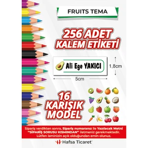 Hafsa Ticaret 256 Adet Kalem Etiketi Meyveler Fruits Temalı İsimli Kişiye Özel Okul Etiketi