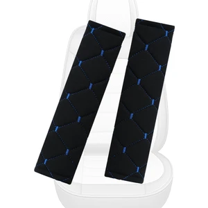 Mavi Baklava Desenli Yumuşak Siyah Kumaş Emniyet Kemer Kılıfı Çift Takım Kmmd-01