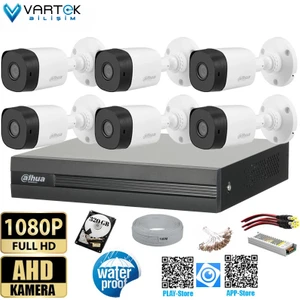 6 Kameralı  30M Gece Görüşlü Full Hd Güvenlik Kamera Seti 2mp Bullet 3.6mm HAC-B1A21-0360B