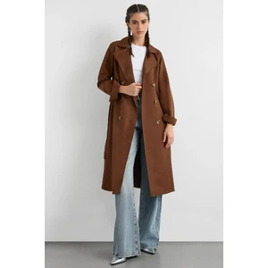 Kadın Kemerli Düğmeli Trençkot Mocha Kahvesi