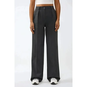 Kadın Yüksek Bel Palazzo Dokuma Pantolon Grey