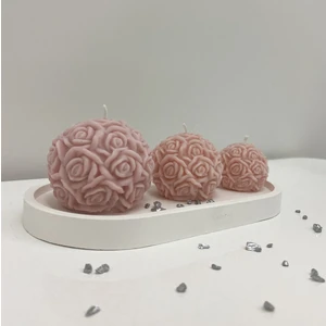 3'lü Gül Desenli Mum & Dekoratif Tabak