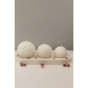 3'lü Gül Desenli Mum & Dekoratif Tabak