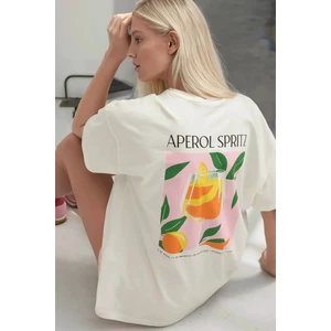 Kadın Kadın %100 Pamuk Bisiklet Yaka Oversize Beyaz Baskılı T-Shirt Çok Renkli
