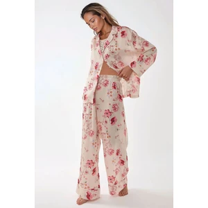 Kadın Baskılı Saten Pijama Takımı Multicolor