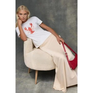 Kadın Kadın Bisiklet Yaka Kısa Kollu Önü Baskılı Pamuklu T-Shirt Çok Renkli