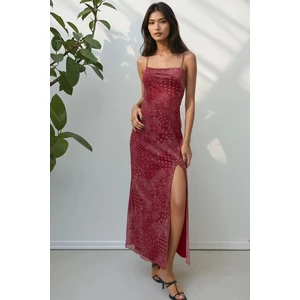 Kadın Kare Yaka Baskılı Midi Elbise Çok Renkli