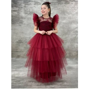 Kız Çocuk Eslem Model Kat Kat Elbise Tokalı