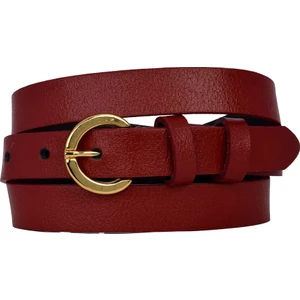 %100 Hakiki Deri, Gold Renk Tokalı Ince 2 cm Kırmızı Kadın Kemeri; Elbise, Pantolon Kemeri Kilit_g