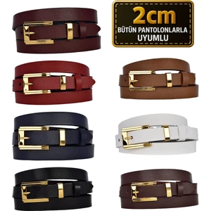 %100 Hakiki Deri 7'li Süper Set Gold Renk Takım Tokalı 2 cm Kadın Kemeri, Bütün Kıyafetlerle Uyumlu