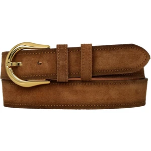 %100 Hakiki Deri, Gold Tokalı 4 cm Süet Sütlü Kahverengi Kadın Kemeri; Kot, Spor Kemer=süet.70.sütka