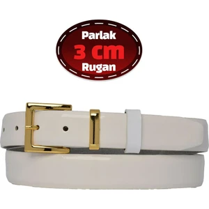 %100 Hakiki Deri, 3 cm Beyaz Rugan Klasik Kadın Kemeri, Business, Iş Kadını, Kumaş, Takım KEMERI-R47